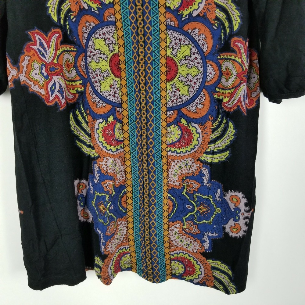 Cha Cha‎ Venti Womens Tunic Size S Black Stretchy Floral Mandolin Print Blouse - Picture 3 of 6